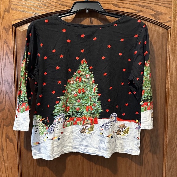Collections Etc Womens Christmas Tree Snowman Top 3/4 Sleeve XL Holiday - Picture 5 of 6